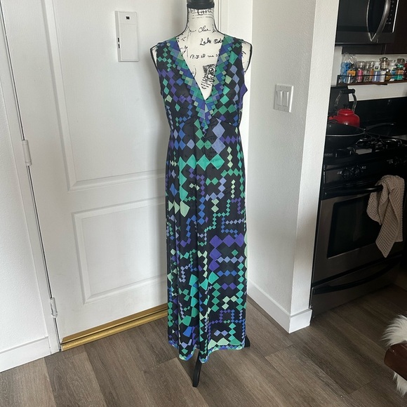 VTG EMILIO PUCCI 1960s Geometric Patterned Maxi Dress Med - Picture 1 of 8